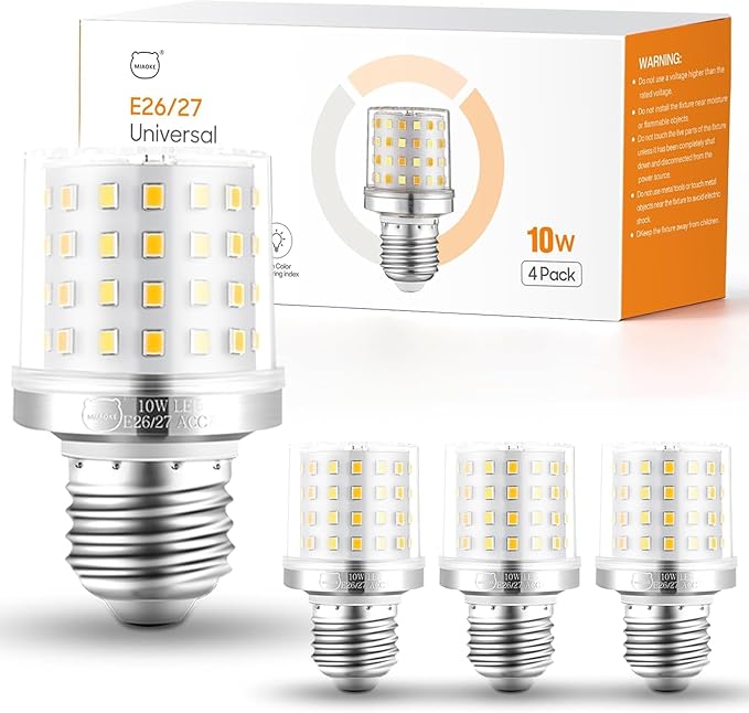 MIAOKE E26/E27 3 Way LED Bulb,10W 3 Light Mode Dimmable，900Lumen Light Bulb，Can Reduce Energy Consumption by 90%，Spiral Light Bulbs are Suitable for Bathroom，Ceiling Fan and Outdoor（4 Pack）