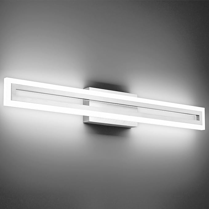 SOLFART Brushed Nickel Bathroom Vanity Light 32 Inch Bathroom Lighting Fixtures Over Mirror 6000K