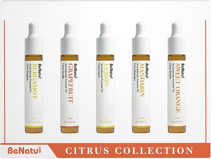 Citrus Essential Oil Set for Diffuser, Natural Fruity Fragrance Blends Gift for Home, Fresh Scent Aromatherapy Oils (Lemon, Sweet Orange, Grapefruit, Bergamot, Mandarin) 5 Packs