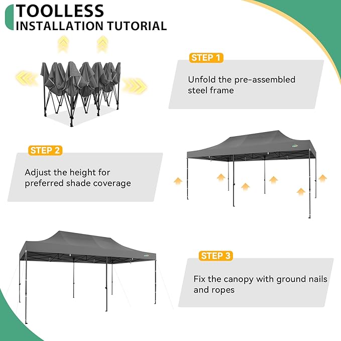 COBIZI 10x20 Pop up Canopy Heavy Duty Tent with 6 Sidewalls, Easy Set-up Commercial Outdoor Party Canopy, 100% Waterproof Wedding Gazebo, 3 Height Adjustable with Wheeled Bag,Gray
