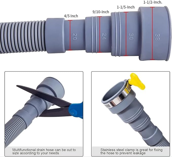 HLMOptimo 10 Feet Universal Washing Machine Drain Hose Flexible Dishwasher Drain Hose Extension Kits Corrugated Washer Hose w/ 1 Adapter 4 Clamps 1 U-Bend Holder