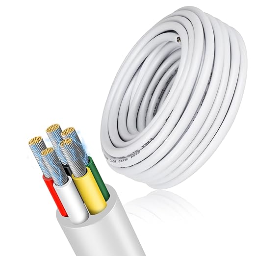22 Gauge 5 Conductor Electrical Wire, 32.8 FT Low Voltage 22/5 Tinned Copper Stranded 5 Wire Cable, 22 AWG White Flexible Extension Power Cord for Automotive, LED Lamp, Outdoor Landscape Lighting Etc