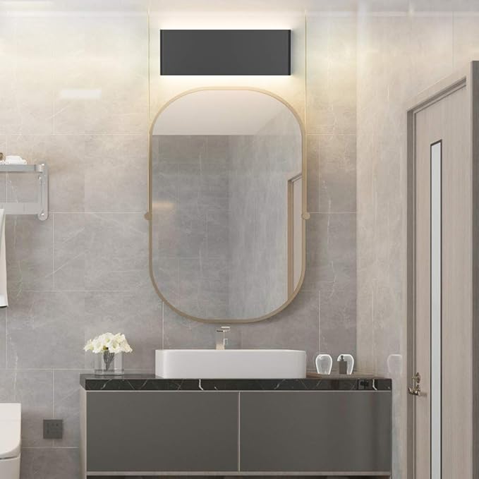 Aipsun 15.8in Matte Black Modern Vanity Light Up and Down LED Vanity Light for Bathroom Wall Lighting Fixtures (Warm Light 3000K)