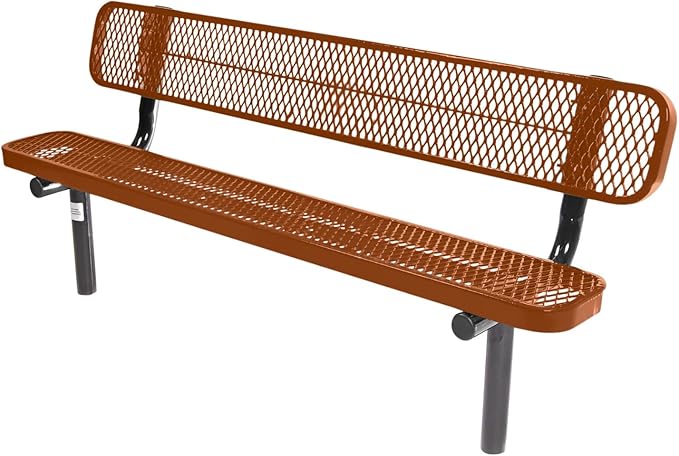 COATEDOUTDOORFURNITURE Heavy-Duty Outdoor Bench Thermoplastic Coated, Expanded Metal, Commercial-Grade Seating, Made in America (Inground with Back, 6 Ft, Textured Copper)