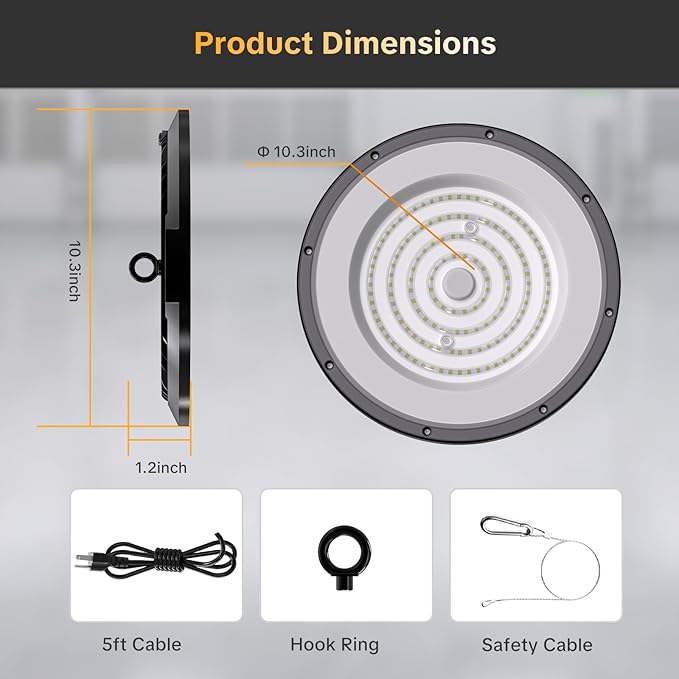 AIKVSXER LED High Bay Light UFO Shop Light 200W 30000LM 6000K Daylight Super Bright IP65 Waterproof for Warehouse Garage Barn Factory Workshop 5FT Cord with US Plug 6 Pack