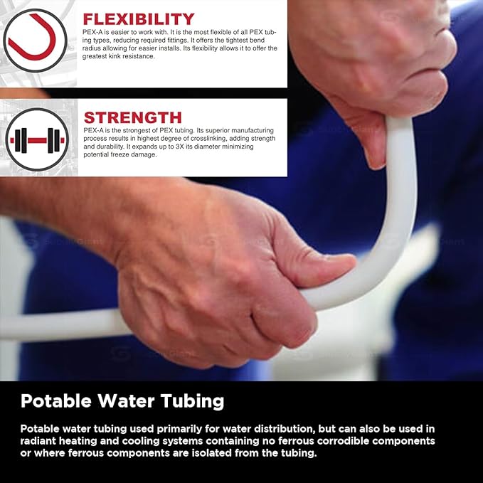 Pex-A One-1/4 Inch x 100 Ft Coil, Non-Barrier Pipe for Potable Water, Flexible Water Pipe for Plumbing, White Tubing