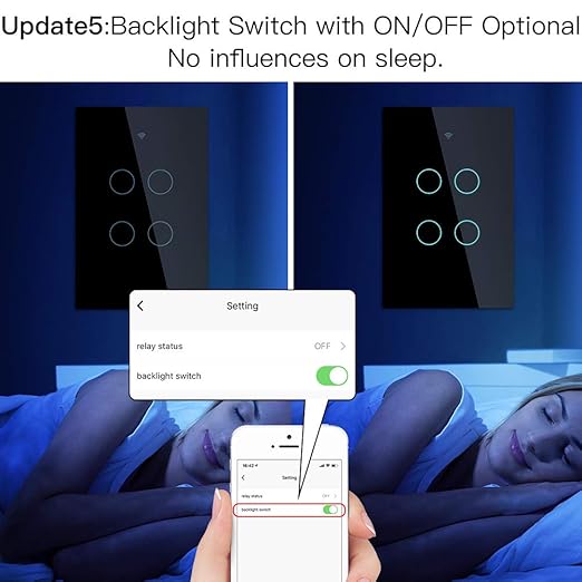 MOES 2.4GHz WiFi Wall Touch Smart Switch Neutral Wire Required, 3 Way Multi-Control, Glass Panel Light Switch Work with Smart Life/Tuya App, RF433 Remote Control, Alexa and Google Home Black 2 Gang