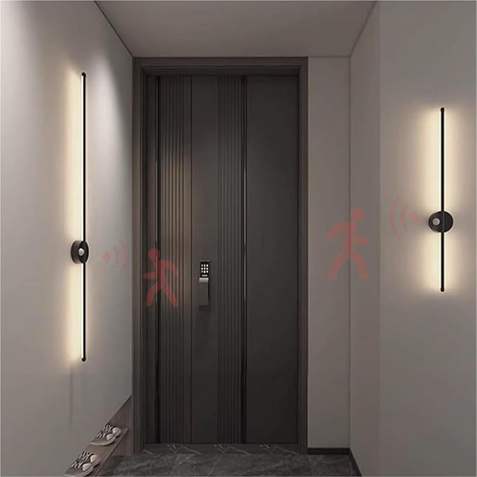 LED Long Strip Wall Lights with Motion Sensor Wall Lamp 3000K/4000K/6000K Wall Modern Simple Aluminum Mounted Indoor Bedside Decoration Light Living Room(Black Neutral Light,60cm)