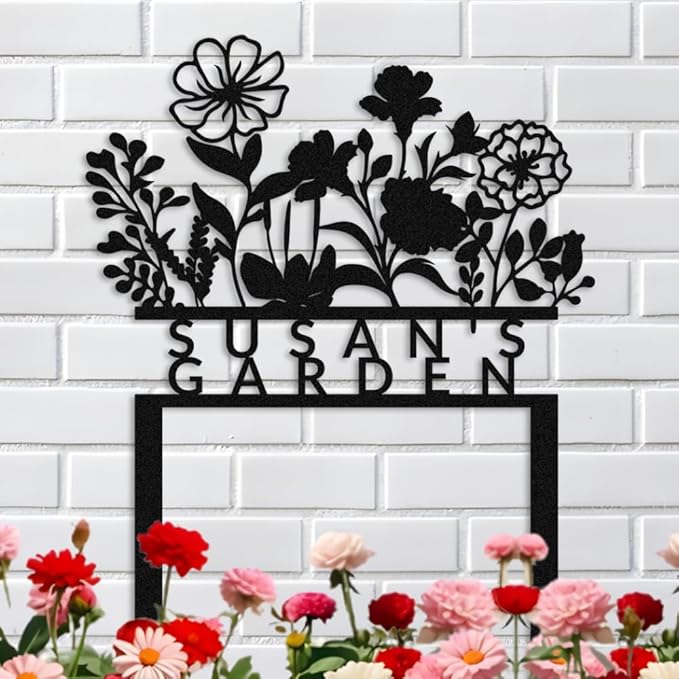 Personalized Metal Flower Garden Sign with Stake,Garden Decor for Outdoor,Patio Yard Decor,Gifts for Gardeners style 8