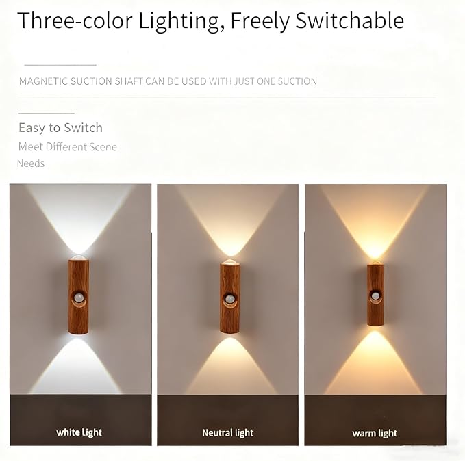 Rechargeable Smart LED Motion Sensor Ambient Light, Punch-Free Color Changing Motion Sensor Light for Stairs, Wardrobe, Cabinet (1Pc,Black, 3 Colors)