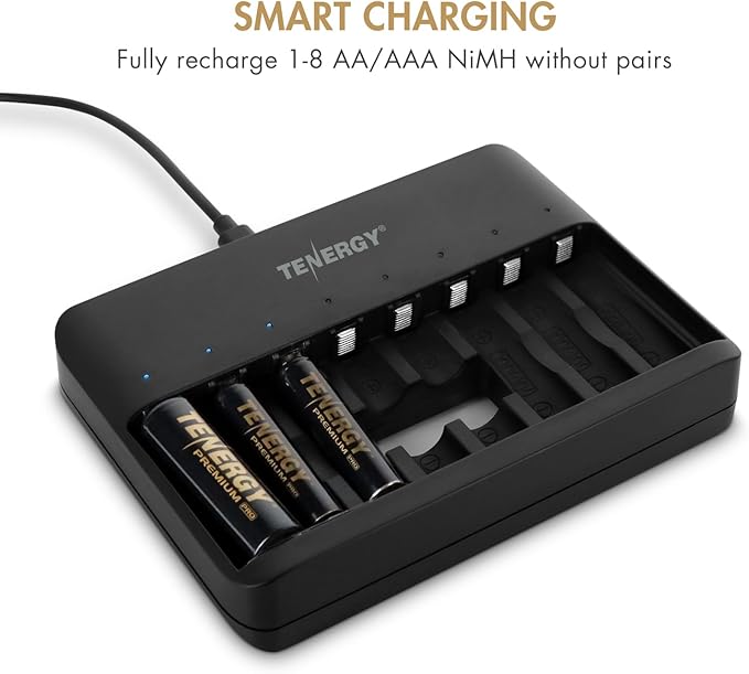 Tenergy TN477U 8-Bay Fast Charger for NiMH/NiCD AA AAA Rechargeable Batteries with 8pcs AA and 8pcs AAA Premium Pro Rechargeable Batteries