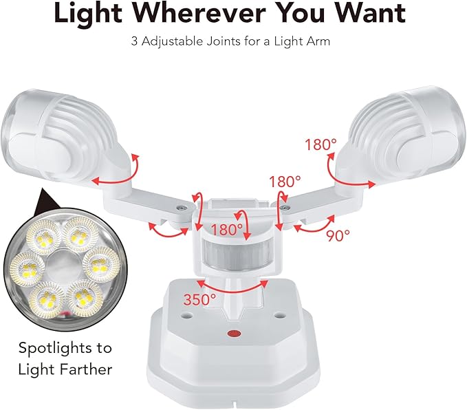 OREiN Motion Sensor Outdoor Lights, 450° Superwide Adjustment Dimmable Dusk to Dawn Flood Lights Outdoor, 5000K/12W (150W Equiv) Outside LED Security Lights IP65, White (Hardwired)