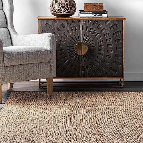 Nuloom Elijah Dark Grey/Natural, 4' x 6', Basketweave, Seagrass, Soft and Textured, High Traffic, Stain Resistant, Easy Clean, Durable Area Rug for Bedroom, Living Room, Dining, Den, Foyer, Entryway - color: Dark Grey, size: 4' x 6' (Rectangular)