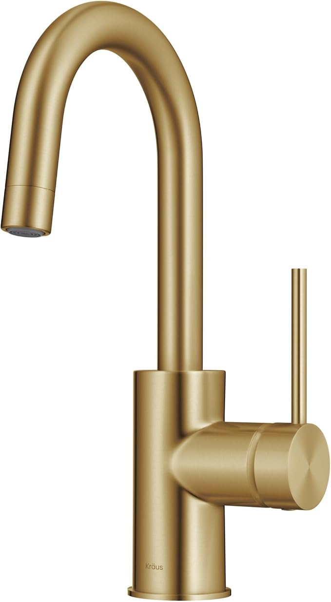 KRAUS Oletto Single Handle Kitchen Bar Faucet with QuickDock Top Mount Assembly in Brushed Brass, KPF-2600BB