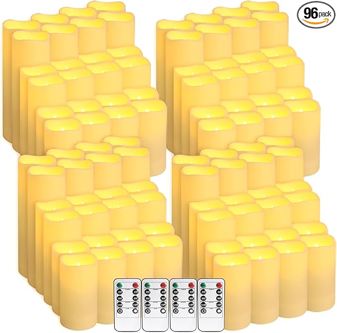 fclayvts 96-Pack LED Flameless Candles with Remote Control - Perfect for Parties, and Special Occasions(Three Sizes)