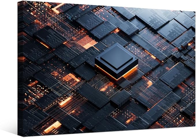 CPU Concept Wall Art Central Computer Processors CPU AI Wall Painting Canvas Wall Art for Living Room Contemporary Modern Home Decor Office Posters Framed Wall Art 20x28 INCH
