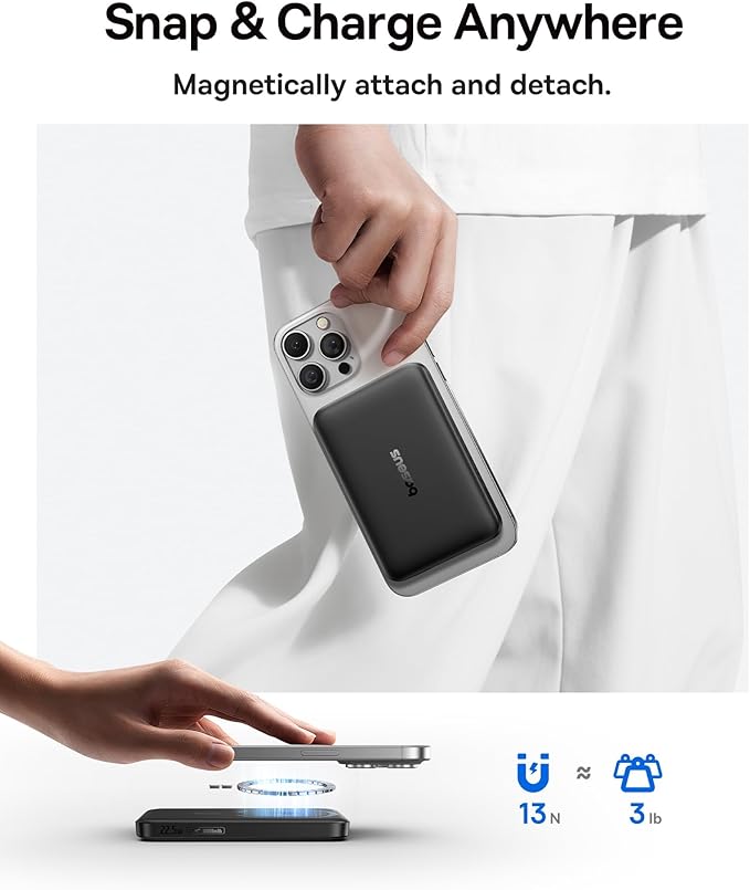 Baseus for MagSafe Portable Charger, Qi2 Certified 15W Wireless Magnetic Power Bank 10000mAh with USB-C Cable 22.5W PD Charging, Battery Pack Compatible with iPhone 17/16/15/14/13 Pro/Pro Max Series