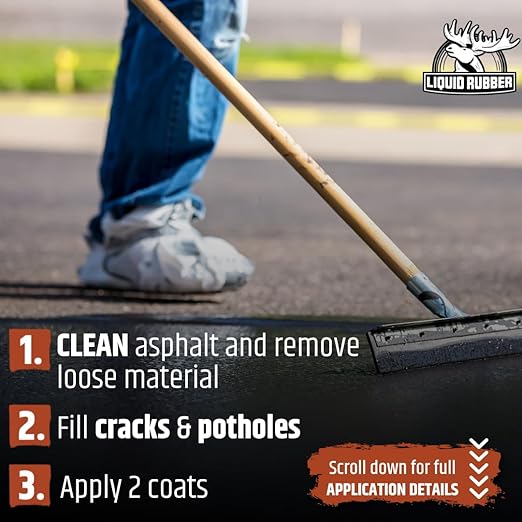 Liquid Rubber Driveway Restore Sealant - Highly Flexible Asphalt Coating Fills Cracks and Revitalize, Kit- Includes 5 Gallon Sealer, 1 Gallon Asphalt Patch, 4 x Crack Filler 10.2 oz, Patio Cleaner 1G