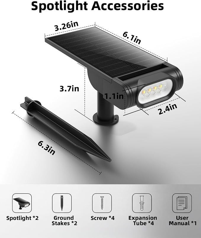 EZVALO Solar Spot Lights Outdoor IP67 Waterproof, Adjustable Solar Landscape Lights, 3 Lighting Modes Solar Spotlights for Outside Yard Garden Plant Trees Pathway Flag (Warm White-2Pack)