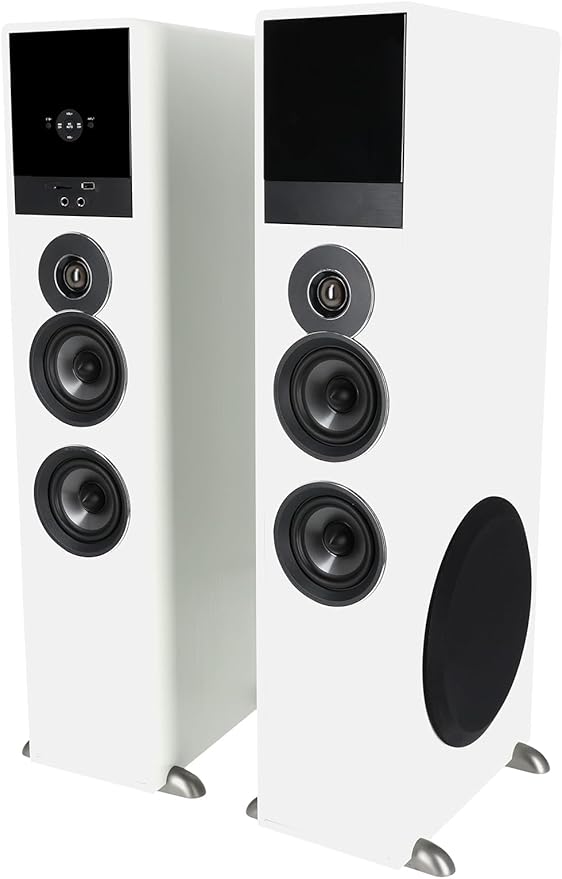 Rockville TM80W Powered Home Theater Tower Speaker System, White, 800W, 8" Subwoofers, Bluetooth, USB/SD Playback, FM Radio, Remote Control, Karaoke Ready, Perfect for Home Entertainment