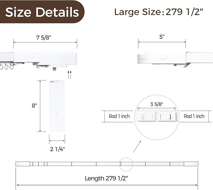 TWOPAGES Electric Smart Curtain Track for Ceiling Mount and Wall Mount, 279 Inches Motorized Curtains Rail System Compatible with Google, Alexa App, Remote Control