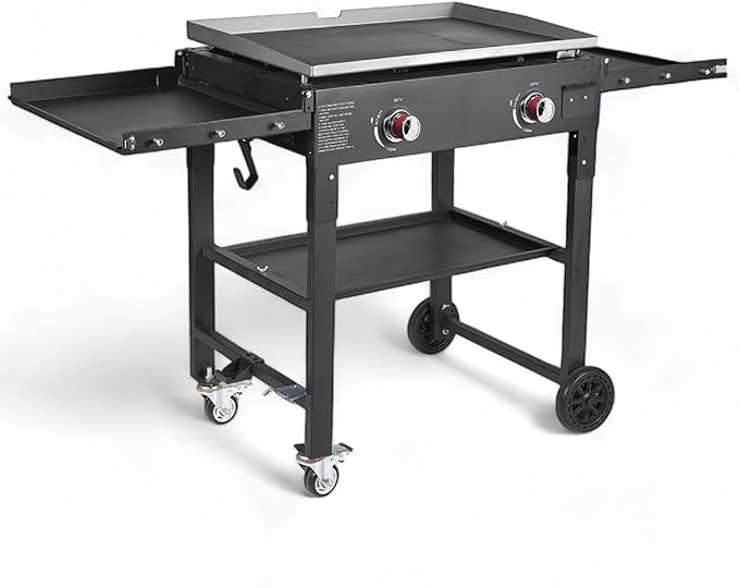 GasOne Foldable Propane Burner Grill – 28-Inch Flat Top Grill Griddle Cooking Station – 2 Burner Propane Grill with Pre-Seasoned Griddle – Professional Burners for Outdoor Cooking with Side Shelves