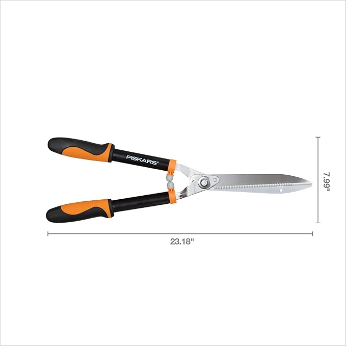 Fiskars 23-Inch Power-Lever Hedge Shears, Self-Sharpening Precision-Ground Steel Blades, For Trimming/Shaping Hedges and Shrubs in Your Garden, Lawn and Yard Tools, Black/Orange
