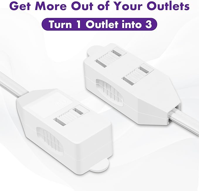 POWERCORDS [ETL Certified] 2-Pack 16 AWG 2 Prong Extension Cord, 13A 3-Outlet Indoor Extension Cord with Tamper Guard, 13 Amp, 1625 Watts, White, Available Lengths 3FT, 6FT, 10FT, 15FT (3 Feet)