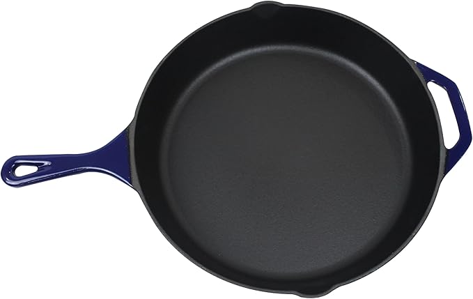 Commercial Grade, Cast Iron Enameled Cookware (Blue, Skillet 10“)