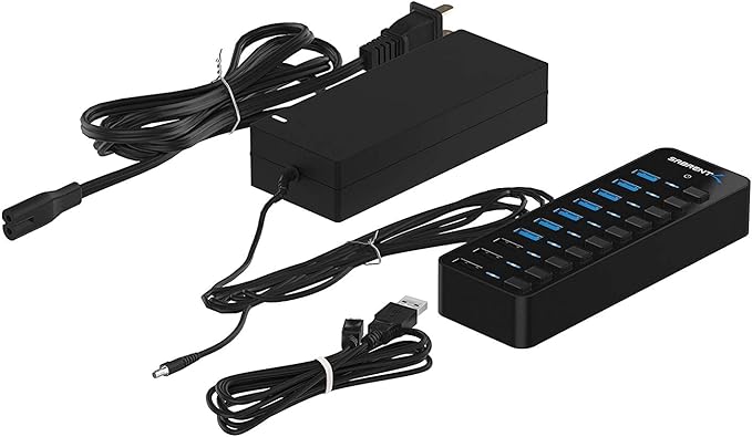 SABRENT 10-Port USB 3.0 Hub, Individual Power Switches and LEDs, 3 Smart Charging Ports, 60W Power Adapter, for PC, Mac, Xbox, PS5, Laptop, Desktop, USB Devices (HB-B7C3)