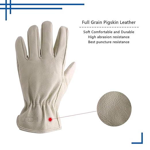 HANDLANDY HLDD 2 Pairs Cowhide Leather Work Gloves with Reinforced Palm for Men & Women (Beige-12pairs, Medium (Pack of 12))