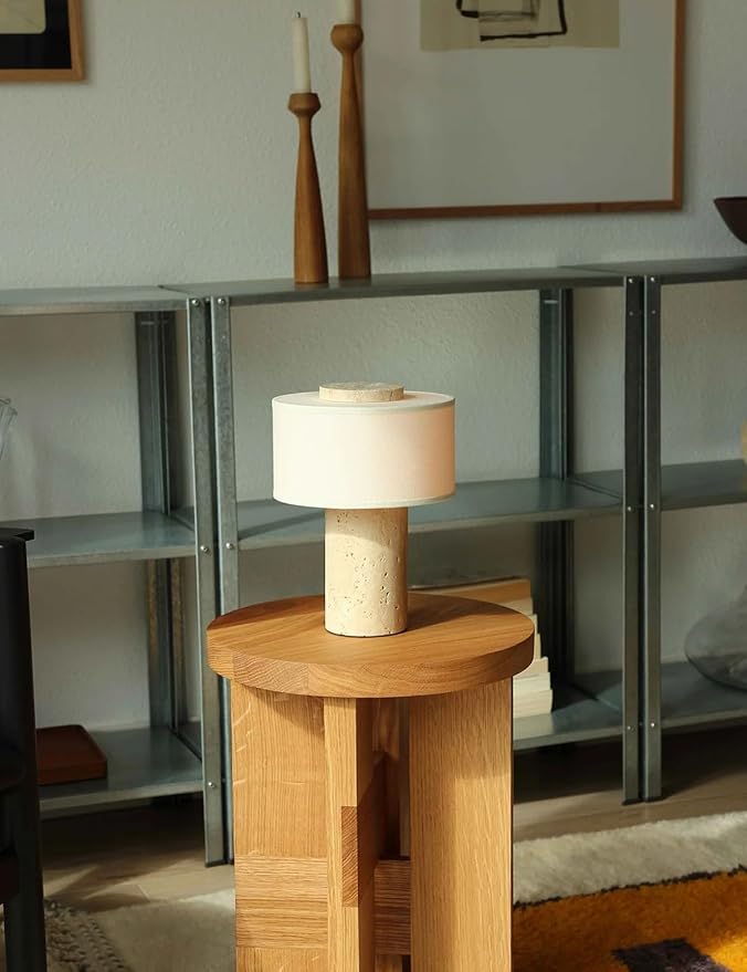 Stone Lamp, Natural Travertine Table Lamp 10 Inch Marble Wabi Sabi Light Fixture Organic Modern Home Decor Warm to Cool White Light for Bedside, Console, Entryway, Counter...(Plug-in Travertine Lamp)