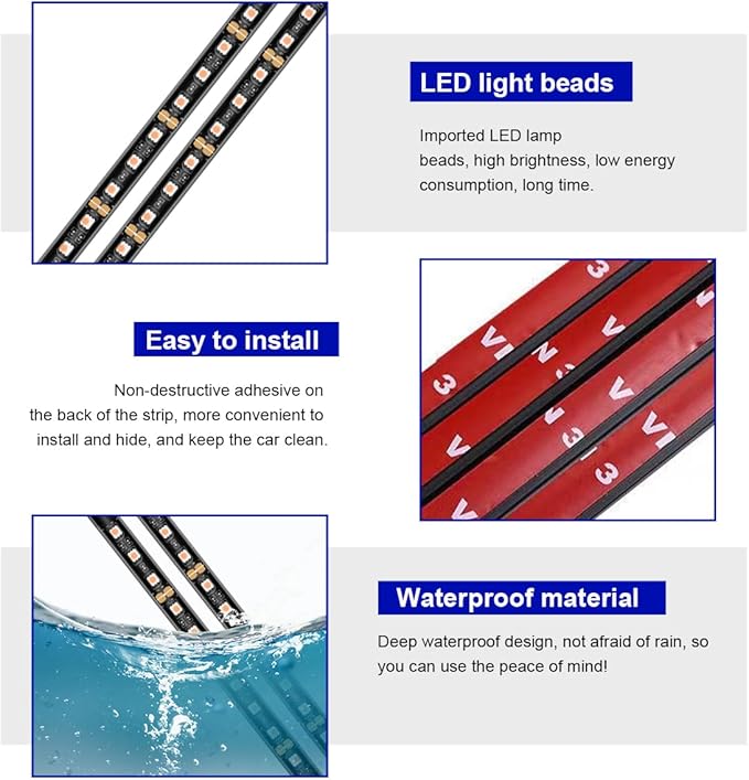 povtii Car LED Strip Light, 24 LED RGB Auto Under Dash Interior Atmosphere Lights, USB Vehicle Decorative Lamp Ambient Night Light Strip, Lighting Kit Car Accessories (Red)