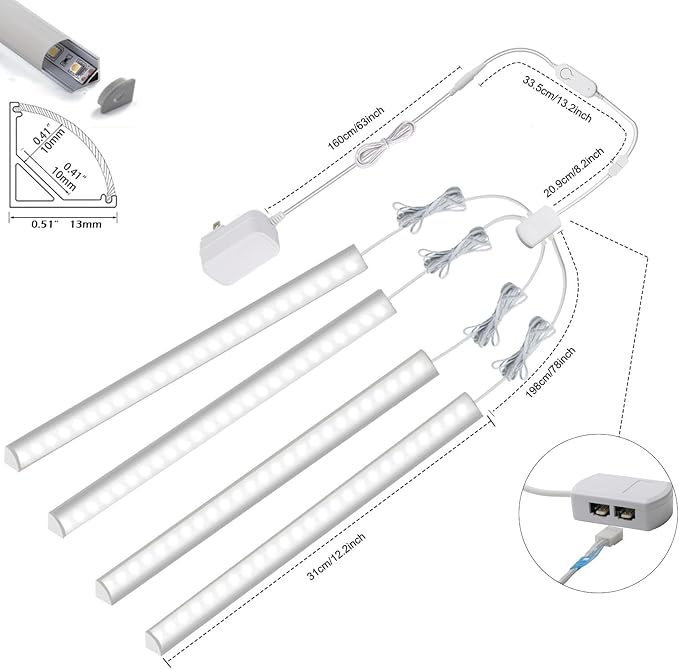 Smart Under Cabinet Lighting, 4-Pack 12" V Shape LED Light Bar Kit - Dimmable 2700K to 6000K Color Adjustable, Control with App - Compatible with Alexa, Google Assistant