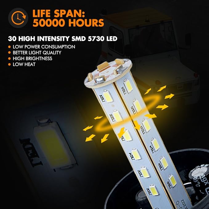 Xprite 30 LED Amber Forklift Beacon Strobe Light Safety Warning Flashing Lights for 10-110V Mower, ATV, Trucks, Tractor, Golf Carts, UTV, Cars, Bus-2PCS