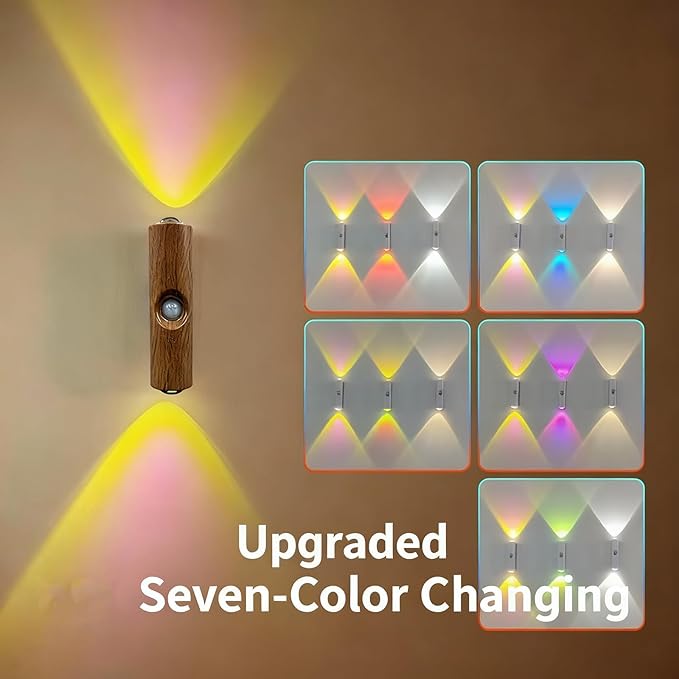 Rechargeable Smart LED Motion Sensor Ambient Light, Punch-Free Color Changing Motion Sensor Light for Stairs, Wardrobe, Cabinet (6Pcs,Black, 3 Colors)