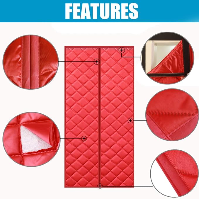 Magnetic Thermal Insulated Blackout Door Curtain Storm Wind Fleece Insulation Curtian Magnetic Screen Door with Thermal and Insulated Waterproof Noise Reduce 39"x80" Inch PU Leather Brown