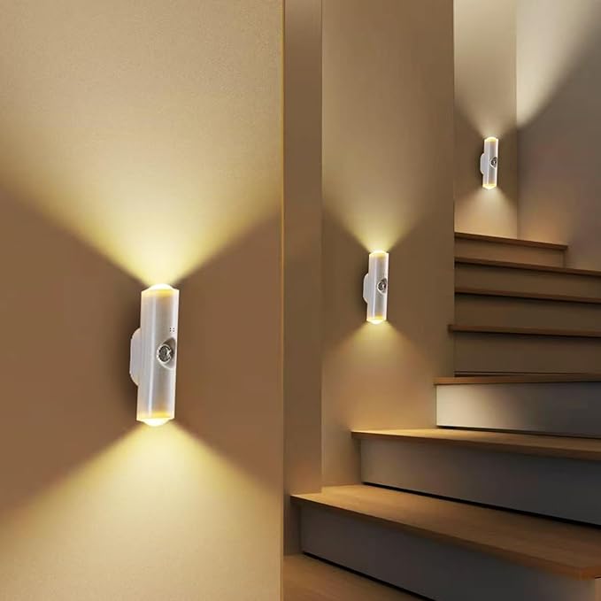 Motion Sensor Wall Lamp - Smart Indoor Night Light Wall Light, Stair Light Rechargeable Sensor Bathroom Light for Bathroom, Bedroom, Living Room, and Courtyard (Grain, 3 Colors)