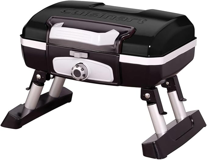 Cuisinart Petite Gourmet Portable Gas Grill, Compact & Lightweight Tabletop Small Grill for BBQs, Camping, Tailgates & Small Spaces, 5,500 BTU Burner Folding with Carry Handles, Black