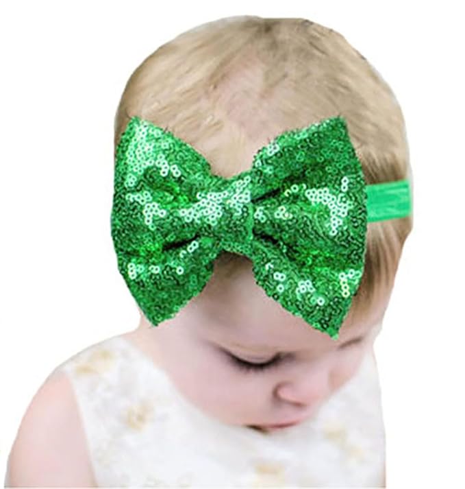 Baby Girl's Lovely Sequins Bowknot Headband Toddler Hairband for Photography Travel Party Festivals (Silver, One Size)