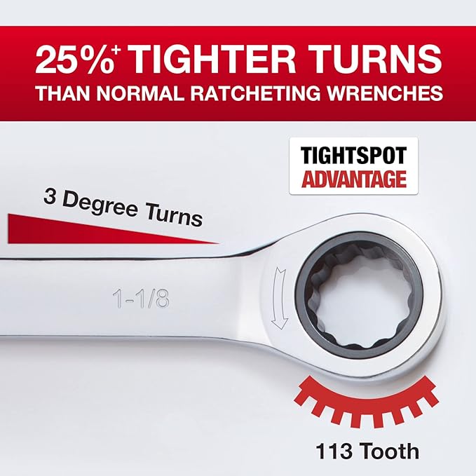 Jaeger 1-1/8 Inch Ratchet Wrench with 113-Tooth Ratcheting Precision and Hardened, Polished Steel for Projects with Tight Spaces