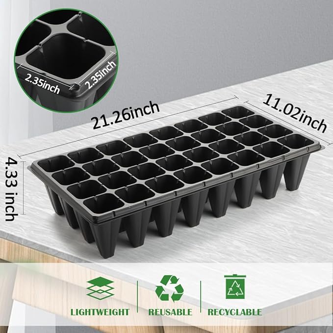 10 Pack 32 Cell Seed Starter Trays - Extra Deep 4.33" Plastic Nursery Trays, 20" x 10"，Fits Standard 1020 Flats