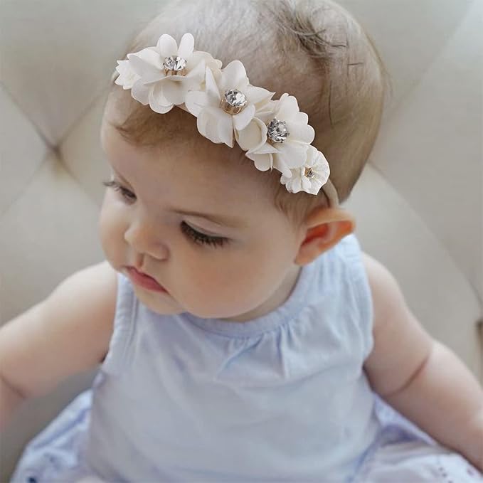 Baby Girl Flower Headband 6 PCS Elastic Hairbands Handmade Nylon Bows Headbands Chic Floral Hair Accessories Kids Gifts for Newborn Infant Toddlers