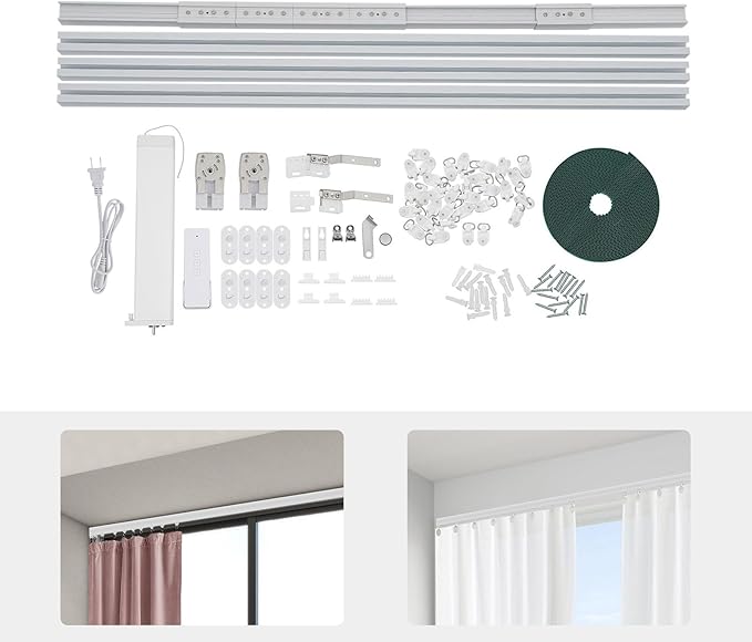 Smart Electric Curtain Track, Motorized Opener Curtain Rail with Remote Control & WIFI Integration, Fits 7.08-13.78ft Tracks, Compatible with Alexa, Google
