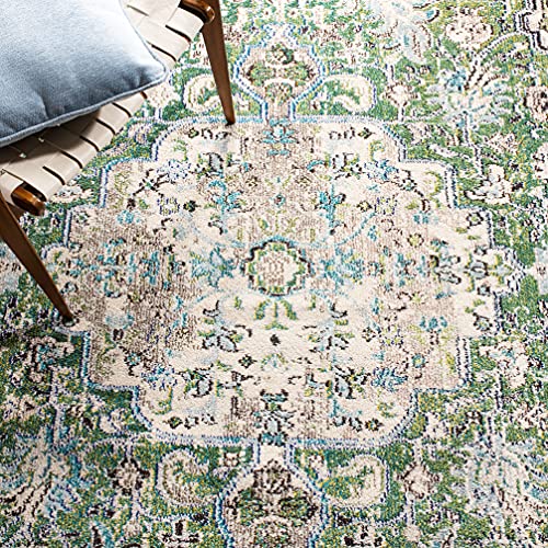 SAFAVIEH Madison Collection Accent Rug - 3' x 5', Green & Turquoise, Medallion Distressed Design, Non-Shedding & Easy Care, Ideal for High Traffic Areas in Entryway, Living Room, Bedroom (MAD447Y) - color: Green/Turquoise, size: 3' x 5' (Rectangular)