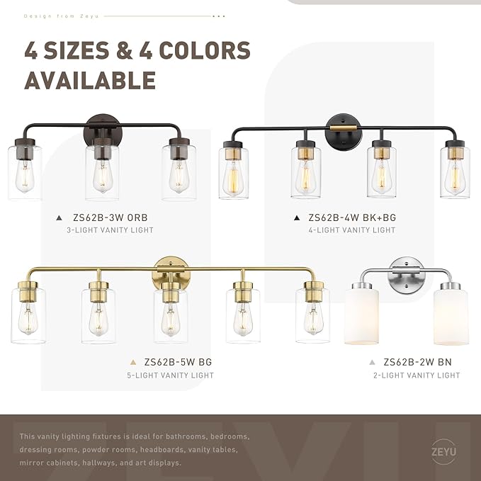 zeyu 21.6 Inch Bathroom Lights Fixtures Over Mirror, Modern Bathroom Wall Light with Milky White Glass Shade, Brushed Nickel Finish, ZS62B-3W BN
