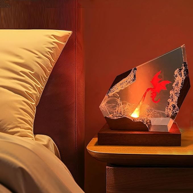 Epoxy Fire Dragon Resin Lamp, Handmade Resin Night Light with USB Port, Multi-Color LED Light, Ideal Home Bedroom Decor, Unique Birthday Holiday Gifts for Father Men Husband Boyfriend Him (10"x6")