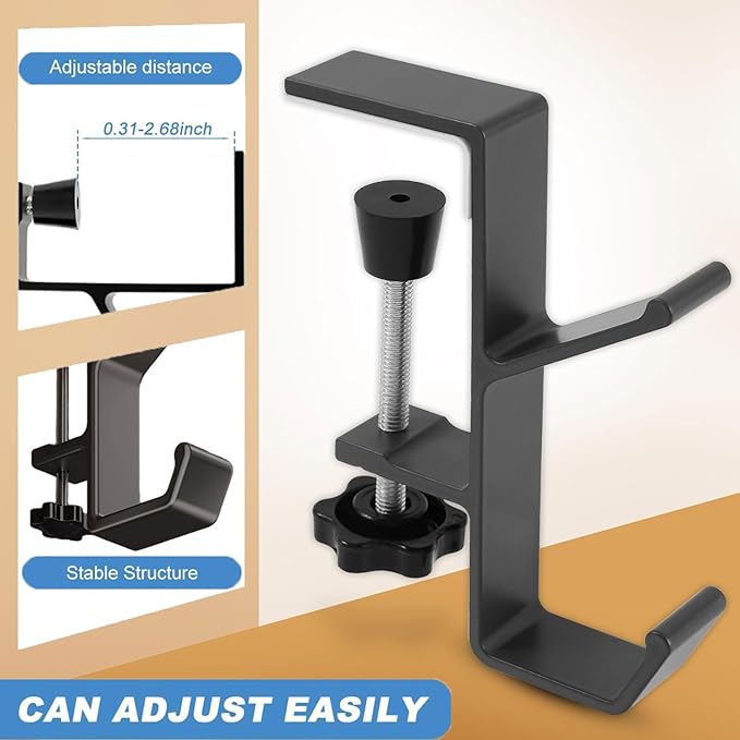 Headphone Stand - Aluminum Alloy Headphone Holder, Under Headset Stand for Desk Fit for PC Gaming Headset Hanger Hook Suitable for Office, Computer, Student Class Desk, Handmade Creator Table (Black2)