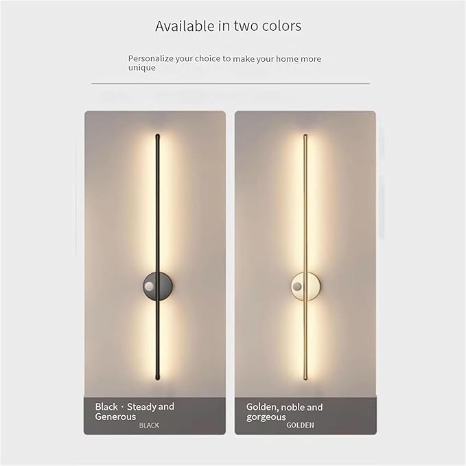 LED Long Strip Wall Lights with Motion Sensor Wall Lamp 3000K/4000K/6000K Wall Modern Simple Aluminum Mounted Indoor Bedside Decoration Light Living Room(Black Warm Light,120cm)