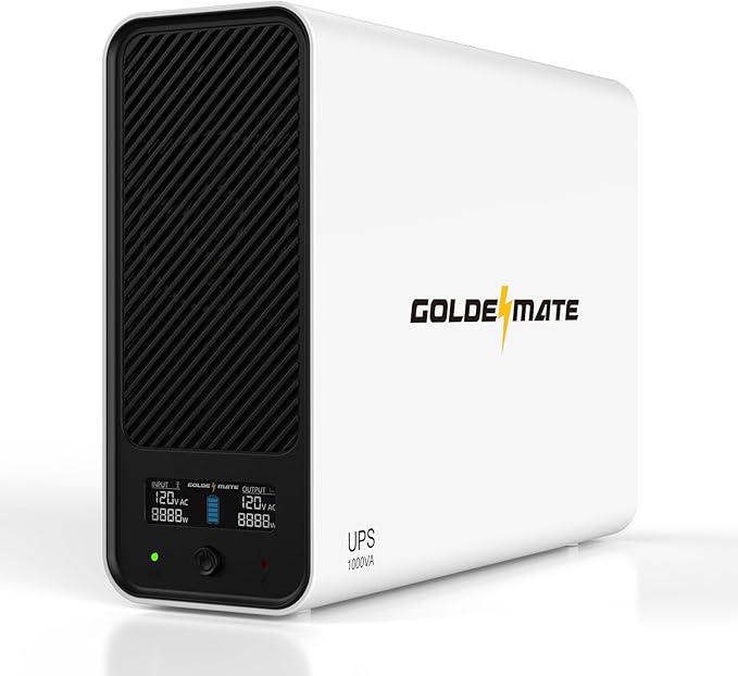 GOLDENMATE 1000VA/600W Lithium UPS Battery Backup and Surge Protector, Backup Battery Power Supply with LiFePO4 Batteries(153.6 Wh), Sinewave UPS System, 10 Years Lifespan, 8-Outlets, LCD Display